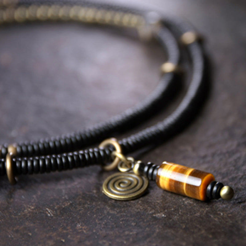 Buddha Stones madera de ébano cuentas Dzi cobre paz pareja pulsera collar colgante