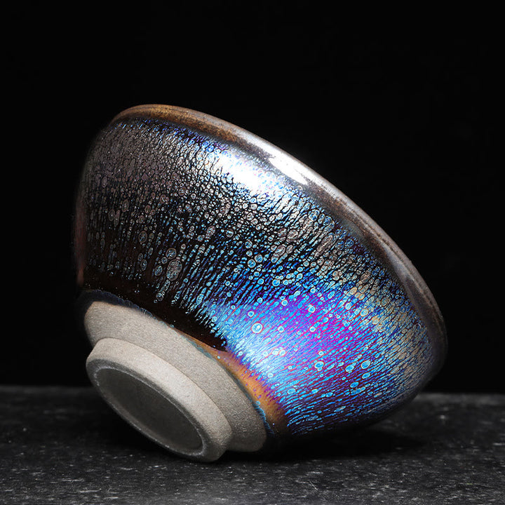 Taza de té de cerámica esmaltada de colores azules Jianzhan chino con Buddha Stones , taza de té Tenmoku Kung Fu con caja de regalo