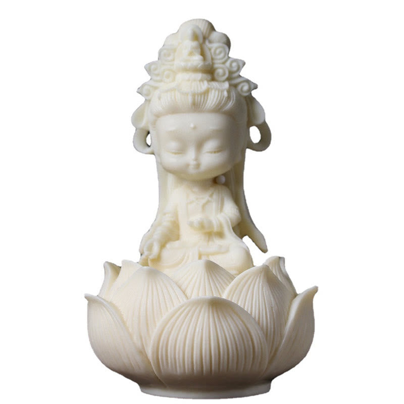 Buddha Stones Mini fruta de marfil Kwan Yin Avalokitesvara Lotus riqueza decoración de escritorio - image 8