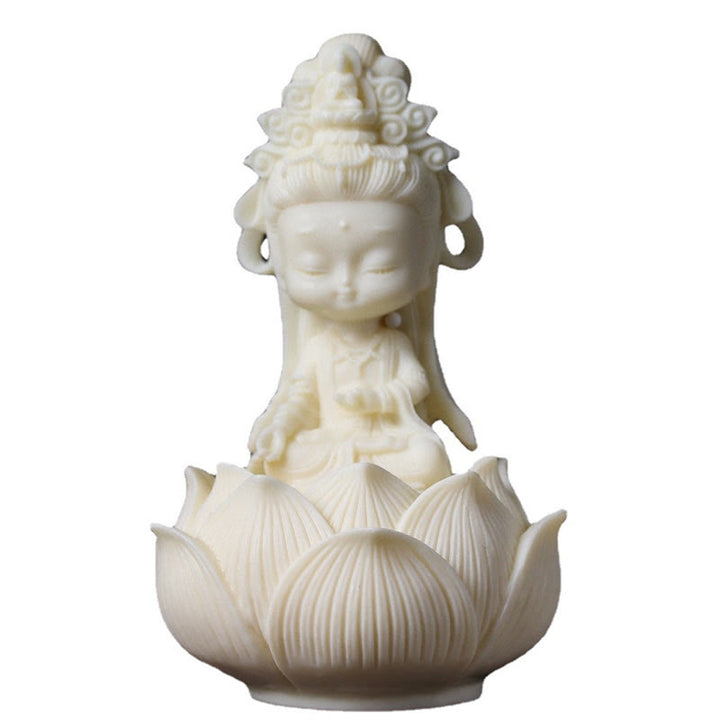 Buddha Stones Mini fruta de marfil Kwan Yin Avalokitesvara Lotus riqueza decoración de escritorio - image 8