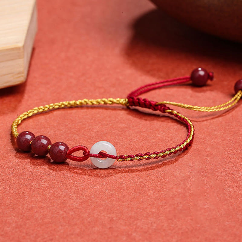 Pulsera de bendición con hebilla de paz de jade cinabrio natural con Buddha Stones