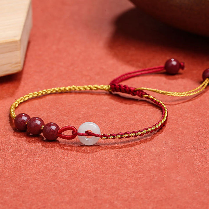 Pulsera de bendición con hebilla de paz de jade cinabrio natural con Buddha Stones