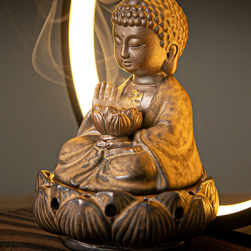 Quemador de incienso de bendición de cerámica con decoración de luz, fuente de humo de reflujo de loto de Buda , Buddha Stones