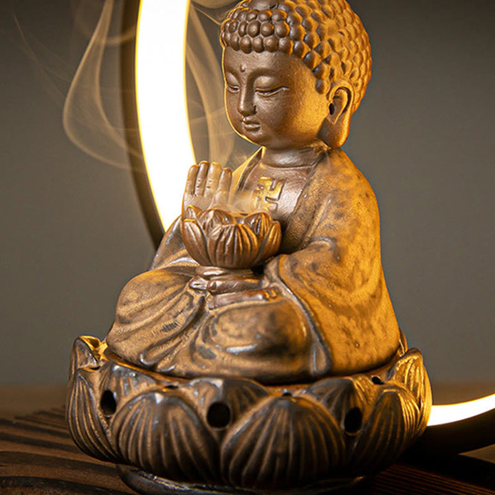 Quemador de incienso de bendición de cerámica con decoración de luz, fuente de humo de reflujo de loto de Buda , Buddha Stones