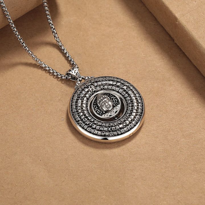 Colgante de collar giratorio con diseño de hebilla de paz tallada en Sutra de corazón de Buddha Stones