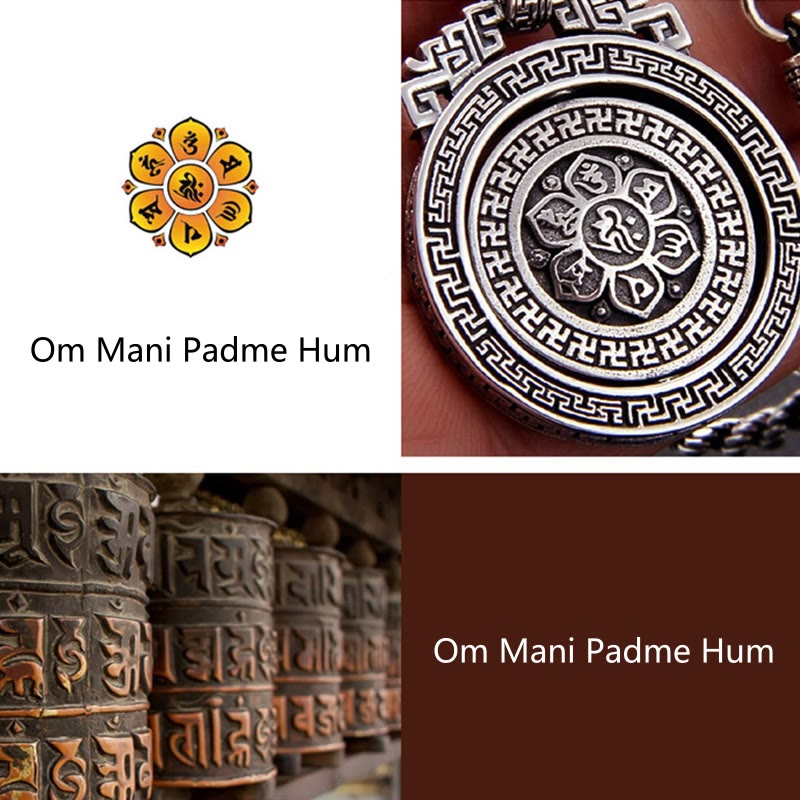 Colgante de collar de paz de pureza giratoria con Buddha Stones tibetanas Om Mani Padme Hum doble Dorje Vajra - image 15