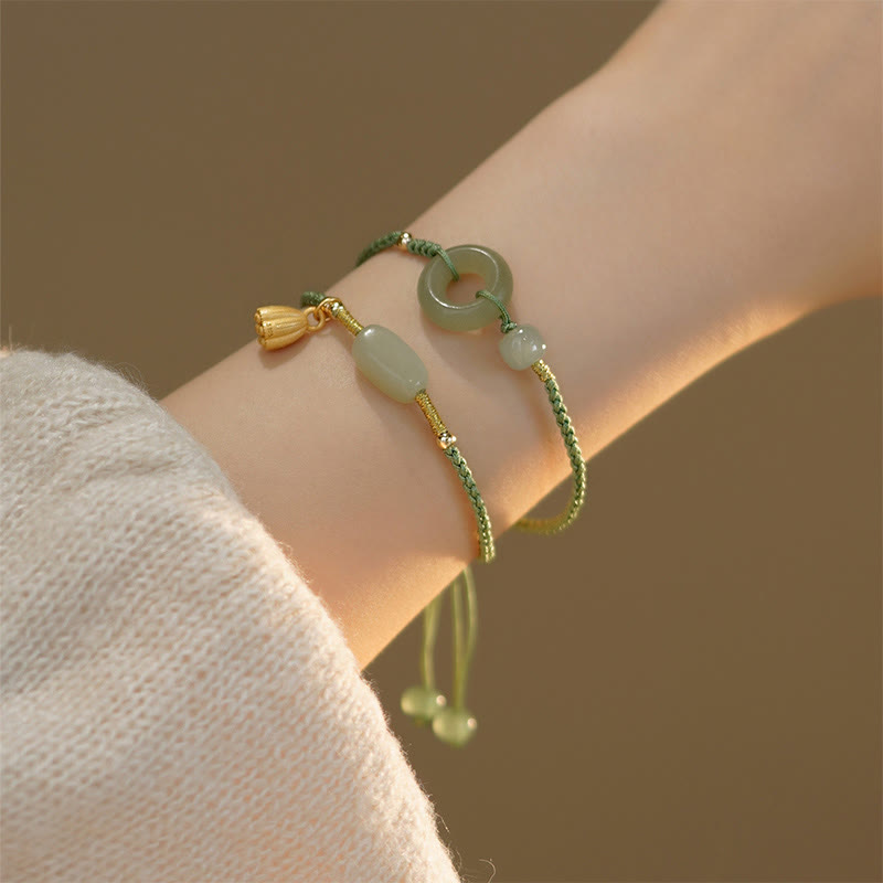 Buddha Stones Lotus Jade Paz Hebilla Cuenta Suerte Felicidad Charm Pulsera de cadena