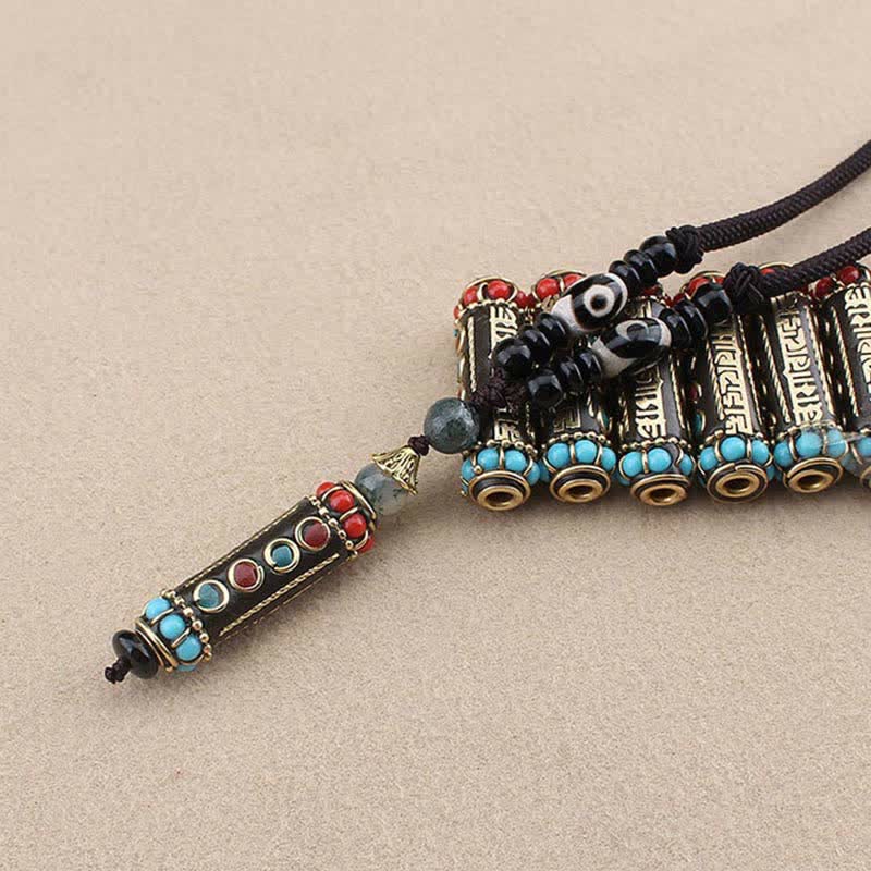 Buddha Stones tibetano Om Mani Padme Hum Dzi cuentas wengué collar de madera colgante - image 11