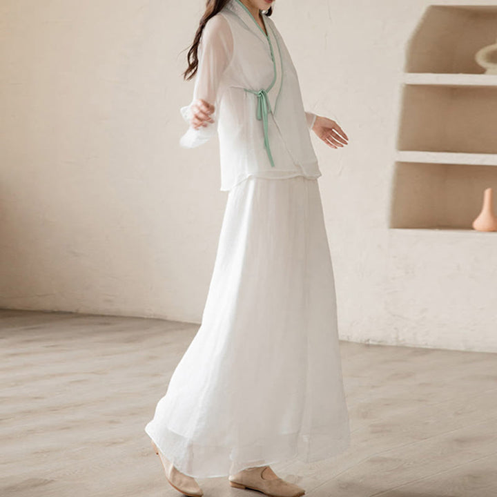 Conjunto de ropa de gasa para mujer, ropa de práctica de meditación espiritual Zen, Buddha Stones, oración Retro