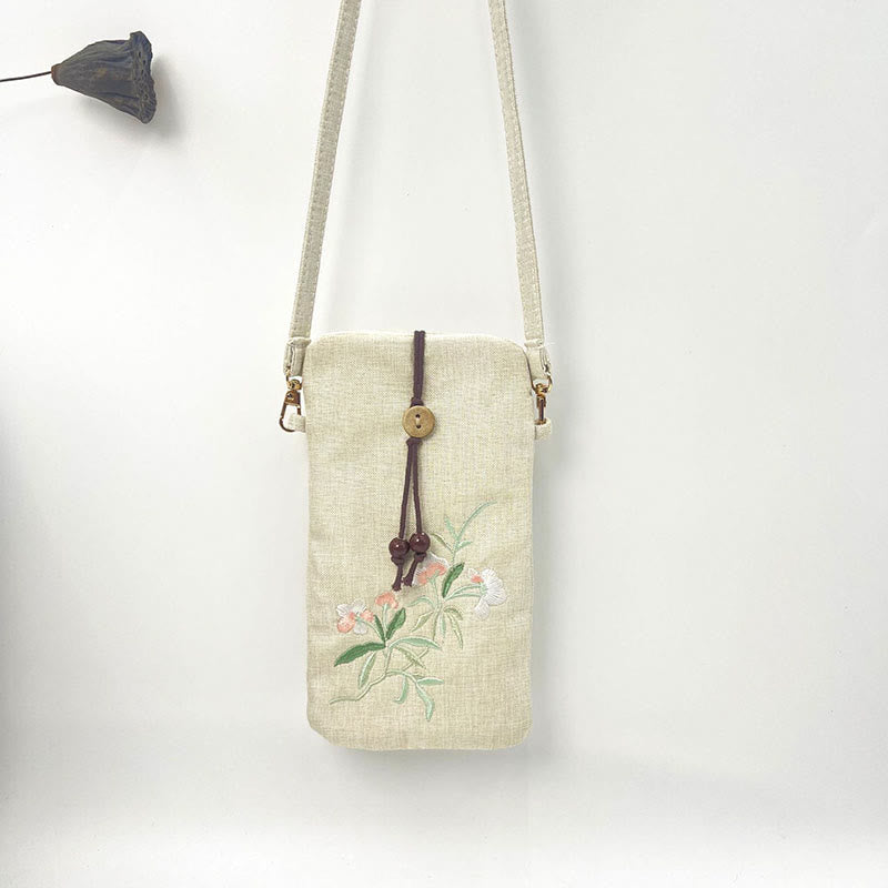 Buddha Stones, pequeñas flores bordadas, bolso de hombro, bolso para teléfono móvil, 11*20cm