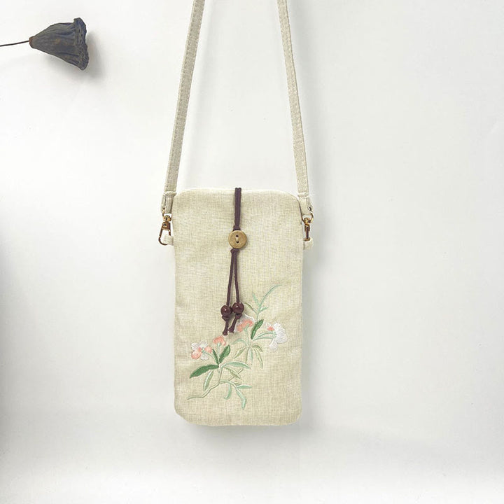 Buddha Stones, pequeñas flores bordadas, bolso de hombro, bolso para teléfono móvil, 11*20cm