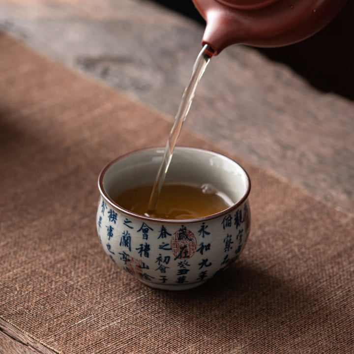 Taza de té de cerámica con Buddha Stones, paisaje de montaña, pabellón de orquídeas de loto, taza de té de Kung Fu