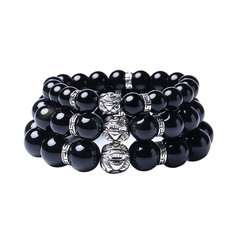 Pulsera de bendición PiXiu de obsidiana arcoíris natural FengShui