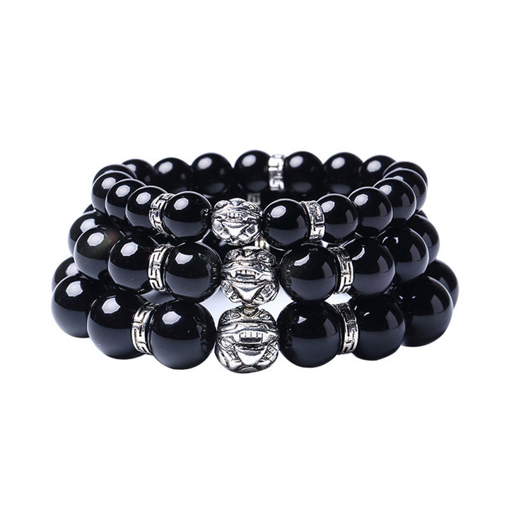 Pulsera de bendición PiXiu de obsidiana arcoíris natural FengShui