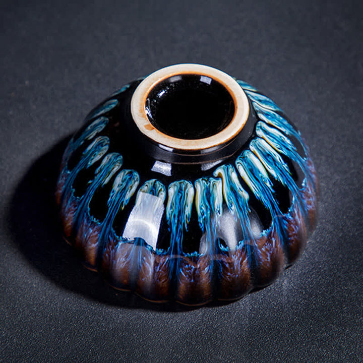 Tazas de té de cerámica con incrustaciones de Buddha Stones, loto, pez dorado, dragón auspicioso, fénix, 130 ml