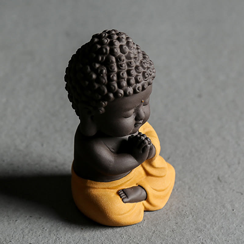 Buddha Stones Pequeño Buda Serenidad Arcilla Púrpura Decoración de Escritorio para el Hogar
