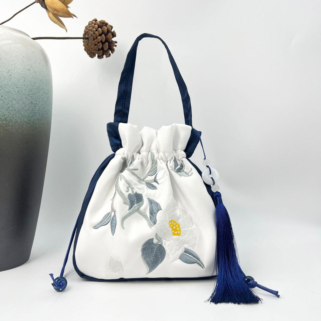 Buddha Stones Bordadas Loto Koi Pez Grulla Camelia Algodón Lino Tote Bandolera Bolso Bandolera Bolso