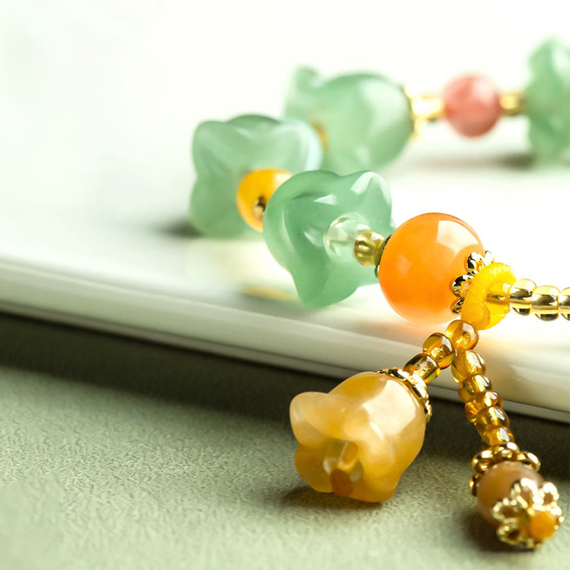 Pulsera de la Suerte con Flor de Magnolia y Aventurina Verde con Buddha Stones