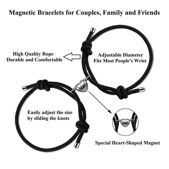 Pulsera de fuerza de cuerda de pareja magnética de amor de 2 piezas