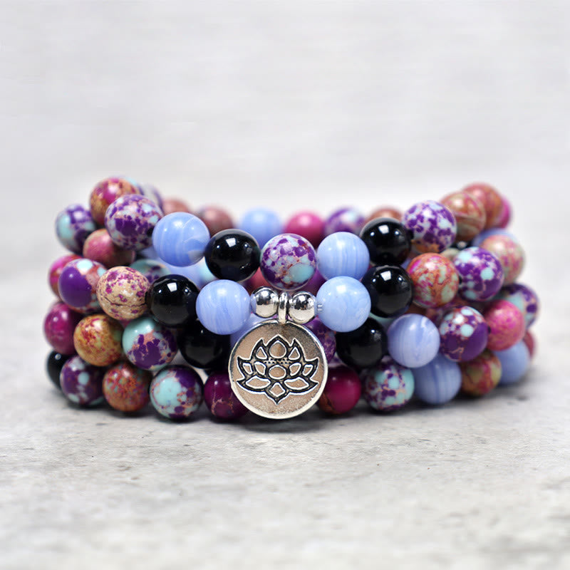 Buddha Stones Natural Púrpura Miano Piedra Real Lotus Mala - image 5
