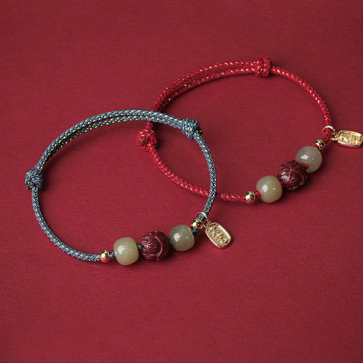 Pulsera de cuerda hecha a mano con Buddha Stones chapadas en oro de 14 quilates, jade hetiano, cinabrio, suerte de loto - image 10