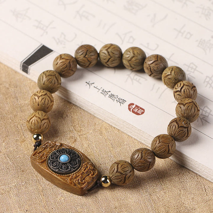 Buddha Stones Sándalo Verde Madera de Ébano Sándalo Om Mani Padme Hum Pulsera Calmante