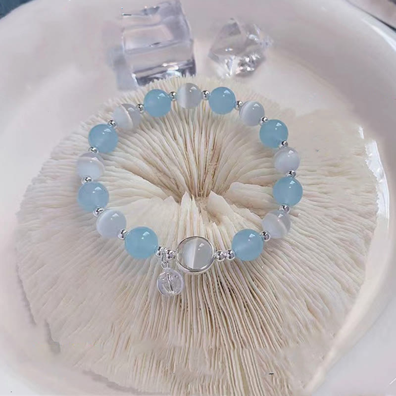 Pulsera con dije de soporte de aguamarina y ojo de gato de plata de ley 925 con Buddha Stones