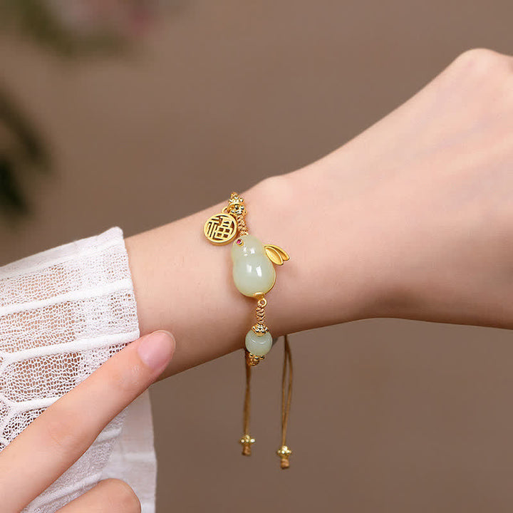 Buddha Stones Año del Conejo Hetian Jade Felicidad Bendición Riqueza Pulsera de Hilo