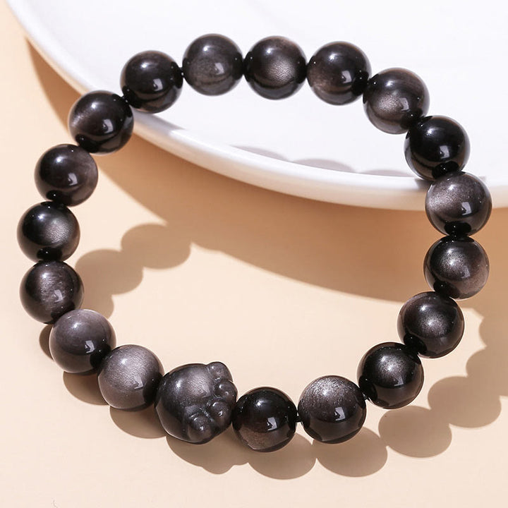 Buddha Stones Oro Natural Brillo Obsidiana Plata Brillo Obsidiana Linda Pata de Gato Garra Riqueza Pulsera - image 9