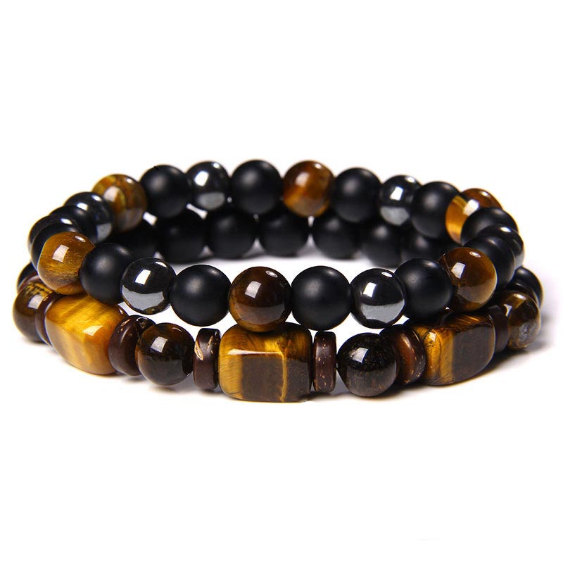 Pulsera Courage de hematita con piedra esmerilada de ojo de tigre de Buddha Stones