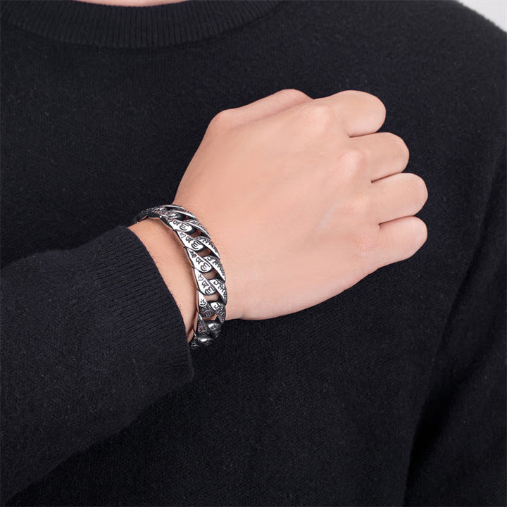 Buddha Stones Om Mani Padme Hum Mantra, brazalete de acero de titanio y paz