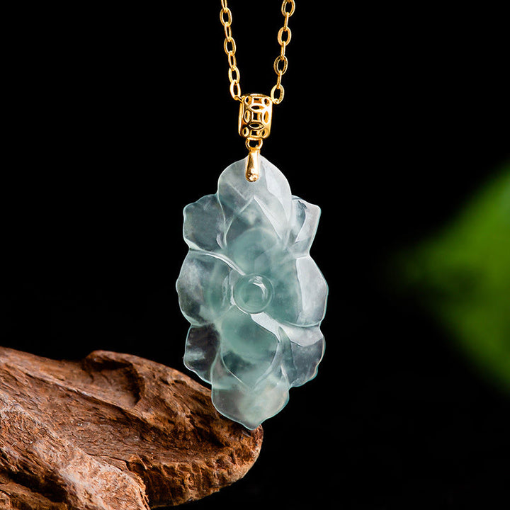 Colgante de collar de prosperidad con diseño de loto de jade natural de oro de 18 quilates con Buddha Stones - image 5