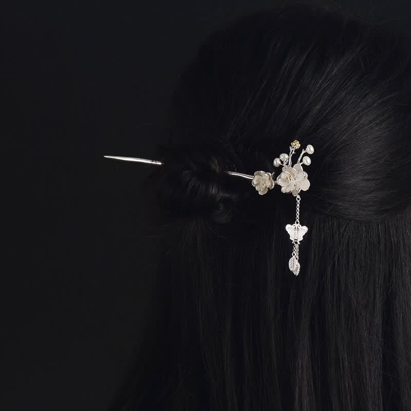 Horquilla con borlas de libertad y amor de mariposa, flor de ciruelo