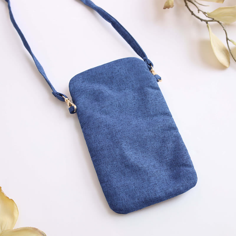 Buddha Stones, pequeñas flores bordadas, bolso de hombro, bolso para teléfono móvil, 11*20cm