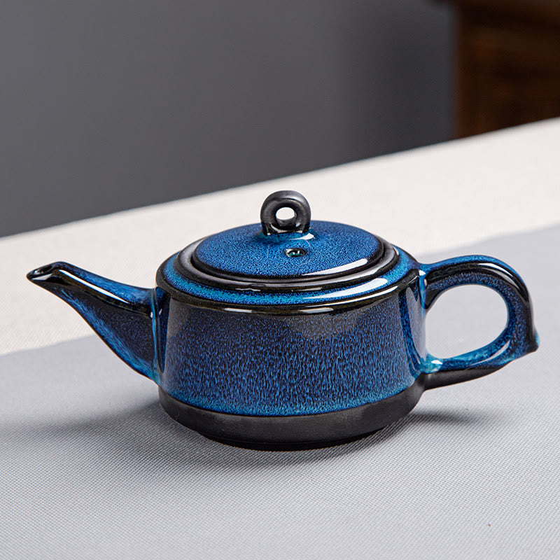 Juego de caja con bolsa de regalo portátil, tetera de cerámica de té Gongfu chino, Color degradado en azul, Buddha Stones