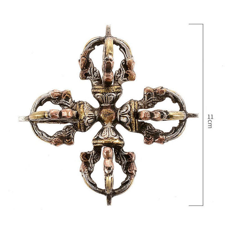 Tibetano hecho a mano 5 puntas doble Dorje cobre hierro Thunderbolt fuerza Vajra