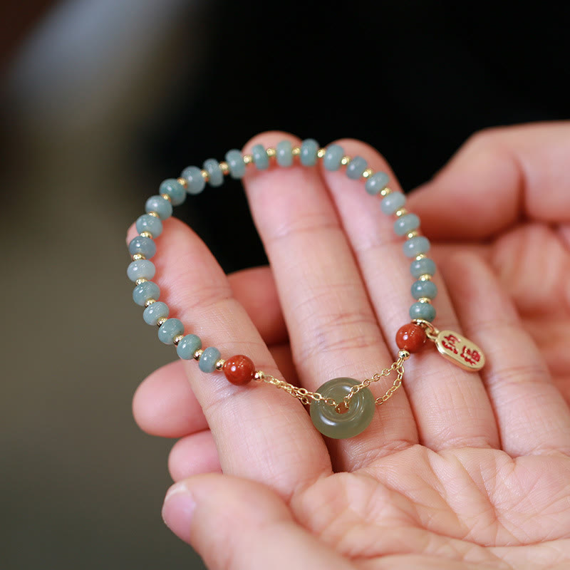 Pulsera de la suerte con hebilla de la paz, ágata roja, Jade Hetian Natural, Buddha Stones