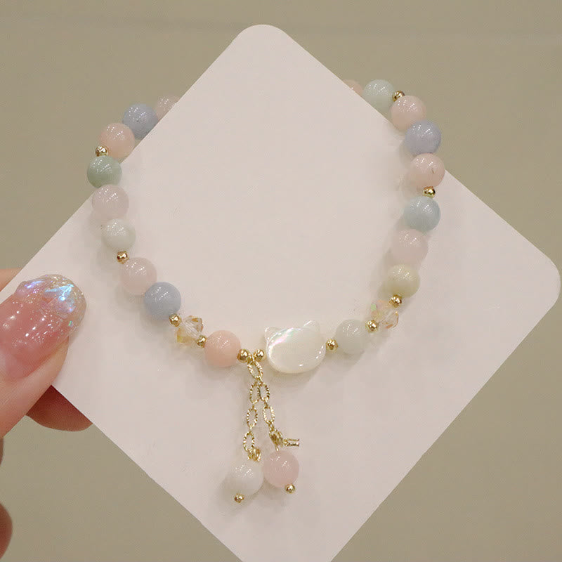 Pulsera de amor de gato con piedra Tridacna de morganita de cuarzo fresa Natural con Buddha Stones - image 5