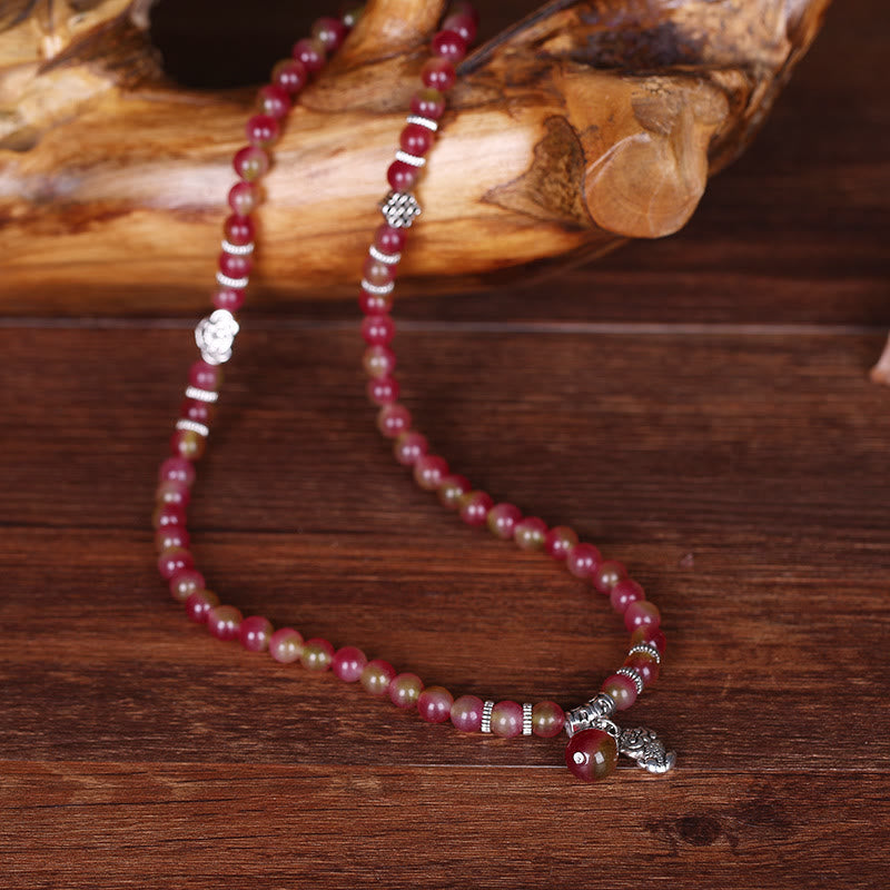 Pulsera de Triple envoltura positiva con elefante PiXiu, turmalina y sandía Natural de Buddha Stones