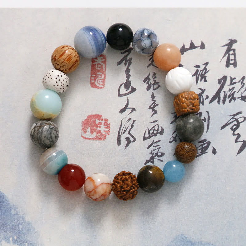 Buddha Stones, semilla de Bodhi Natural, piedra de cristal, ágata, pulsera para mantener alejados los espíritus malignos