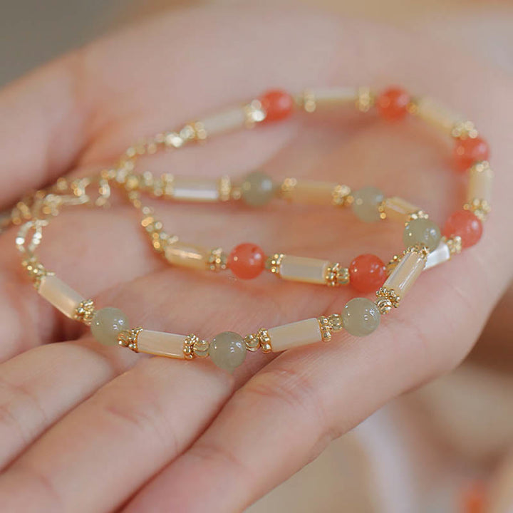Pulsera de bendición de jade hetiano de ágata roja de piedra tridacna de Buddha Stones