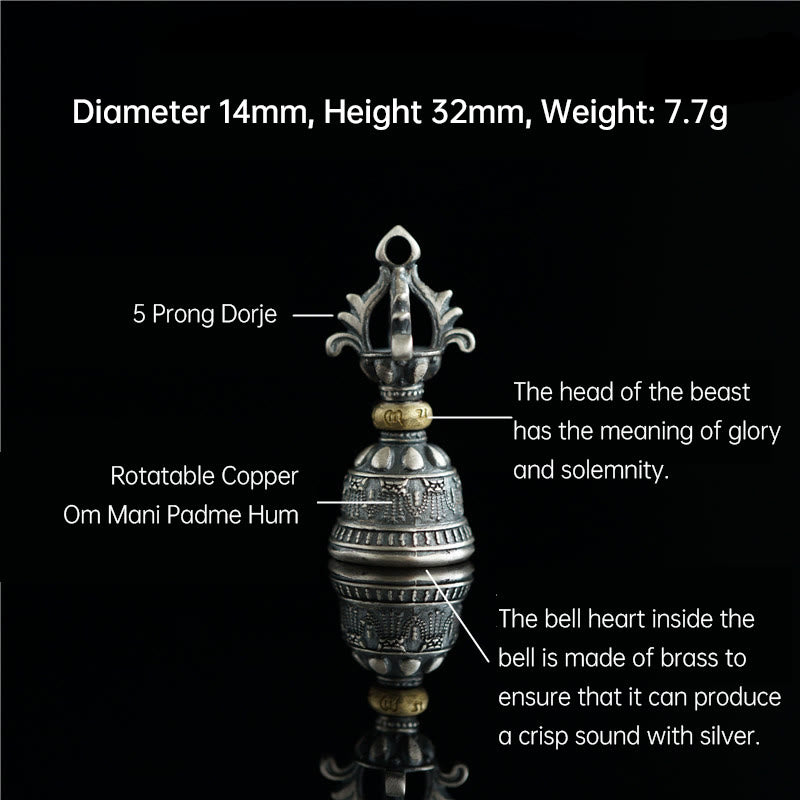 Buddha Stones Tíbet, Plata de Ley 925, Om Mani Padme Hum Dorje Bell Vajra, colgante con iluminación grabada, decoración colgante - image 3