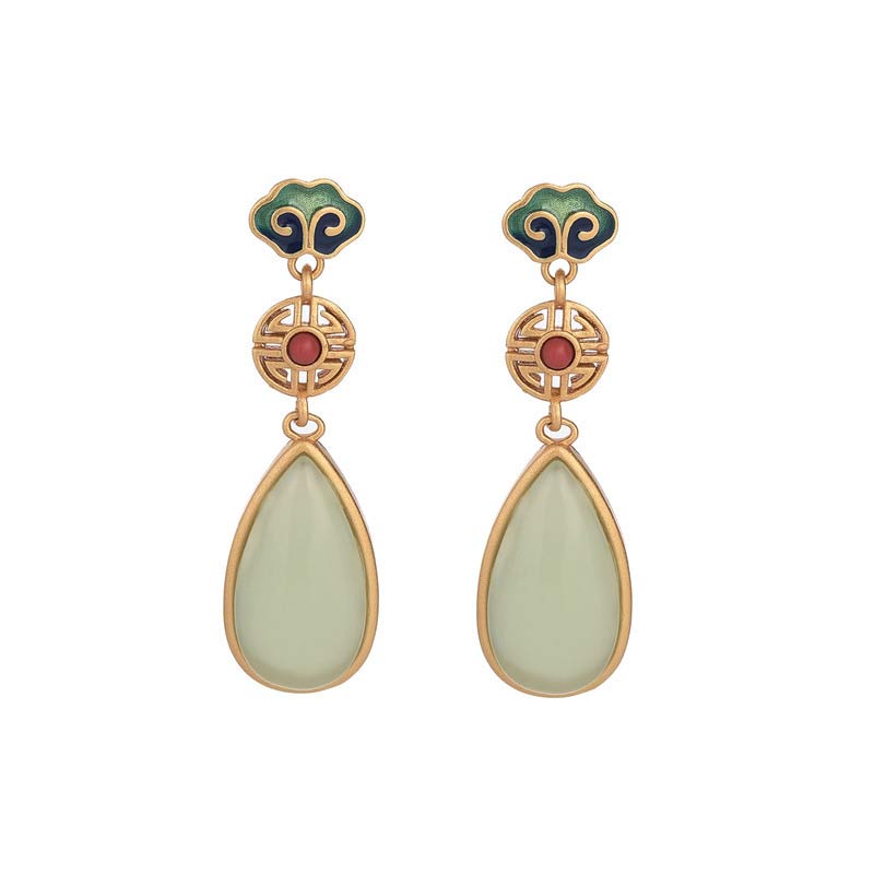 Pendientes de fortuna con doble felicidad de jade FengShui de Buddha Stones