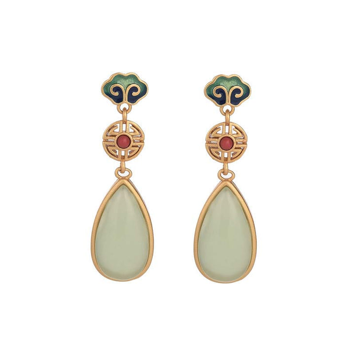 Pendientes de fortuna con doble felicidad de jade FengShui de Buddha Stones