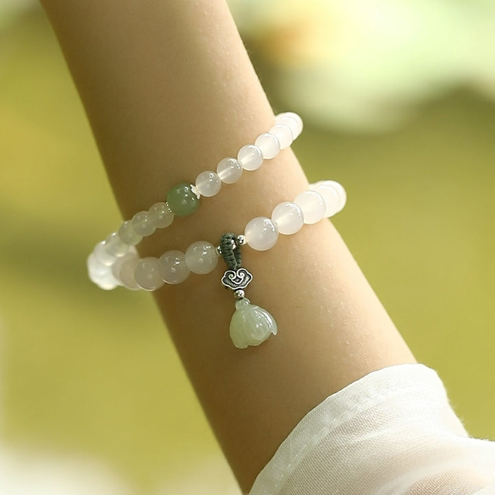Pulsera de protección de loto de jade de ágata blanca