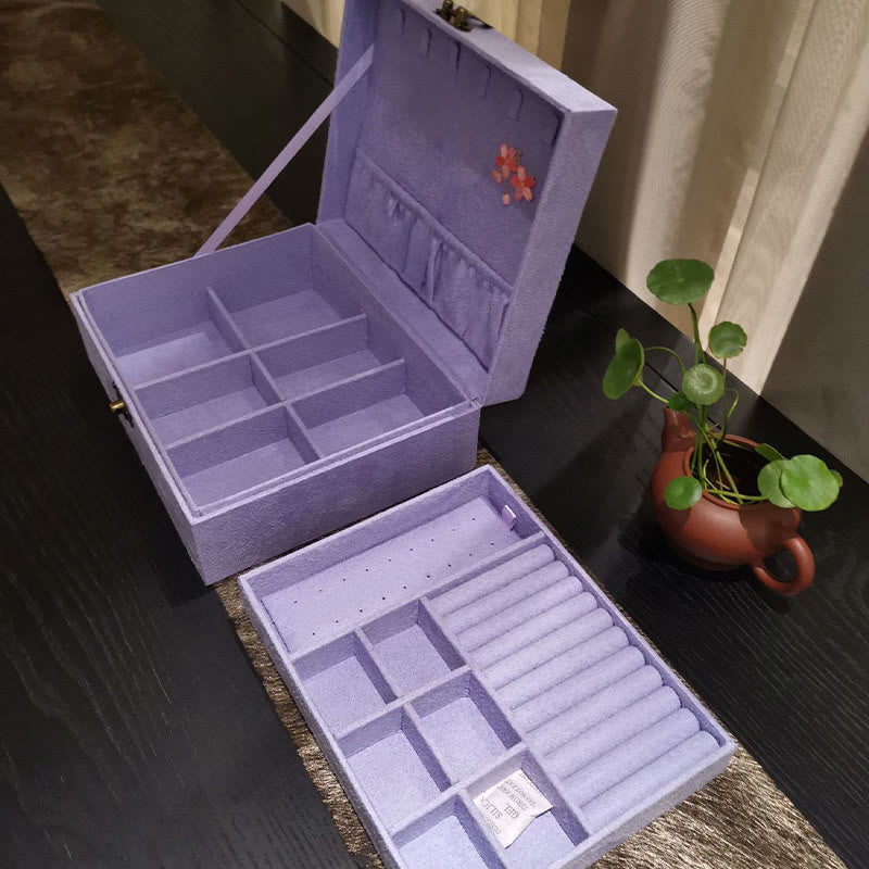 Caja organizadora de joyería de Fénix púrpura con Buddha Stones , caja de almacenamiento de joyería de dos capas, caja de franela