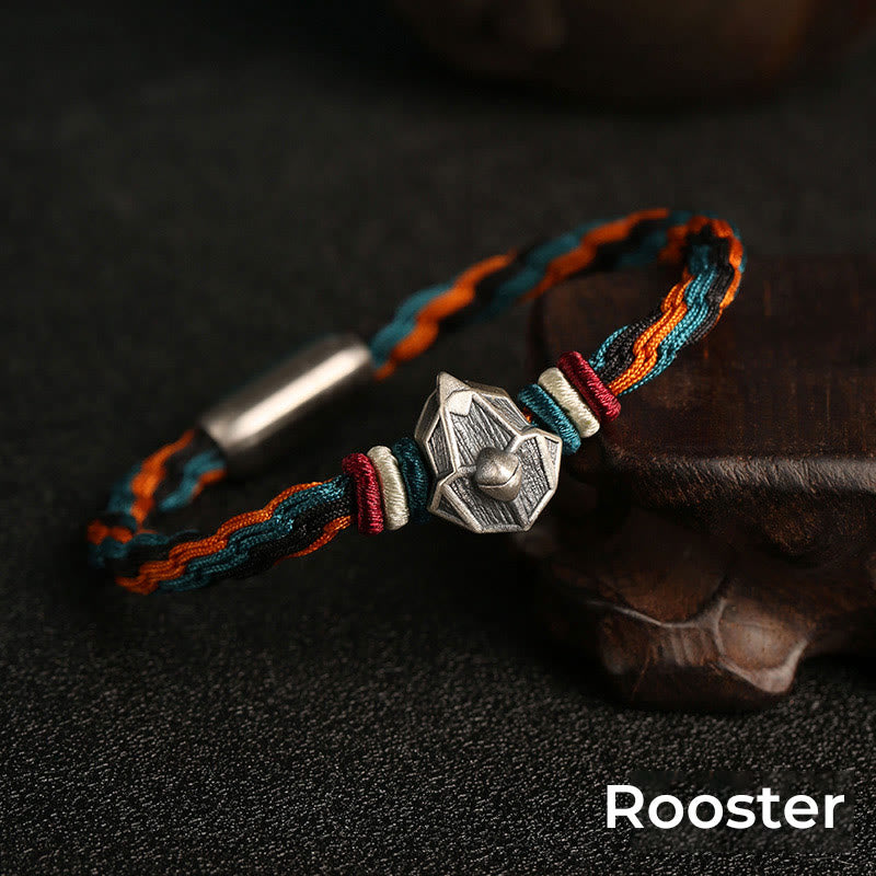 Pulsera de cuerda con nudo de reencarnación colorida, protección del zodíaco chino, Año del Dragón, plata de ley 999 hecha a mano con Buddha Stones - Gallo - 19 centímetros - image 19