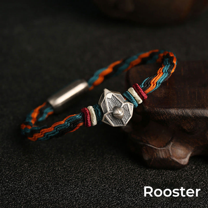 Pulsera de cuerda con nudo de reencarnación colorida, protección del zodíaco chino, Año del Dragón, plata de ley 999 hecha a mano con Buddha Stones - Gallo - 19 centímetros - image 19