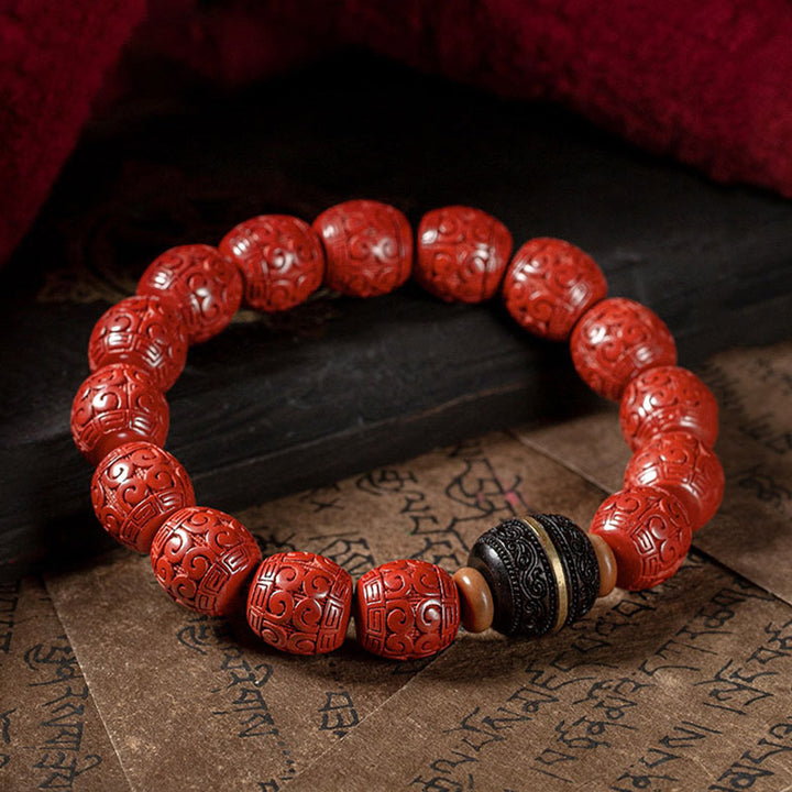 Pulsera de bendición tranquila de ébano y cinabrio natural con Buddha Stones