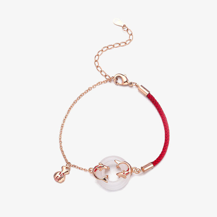 Pulsera con amuleto de la suerte y la suerte, hebilla doble de pez Koi, Jade blanco, Buddha Stones